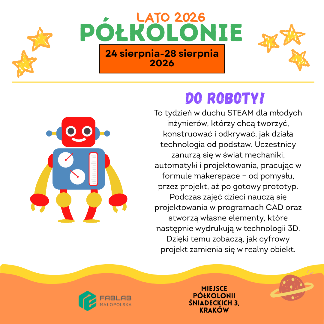 Informacje o półkolonii i obrazek robota
